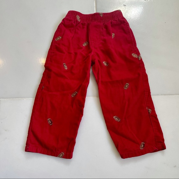 Red Corduroy Pants with Embroidered Footballs 2T